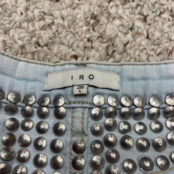 Iro Studded Denim Mini Skirt Light Wash Sz 26 Casual Summer - Picture 2 of 7